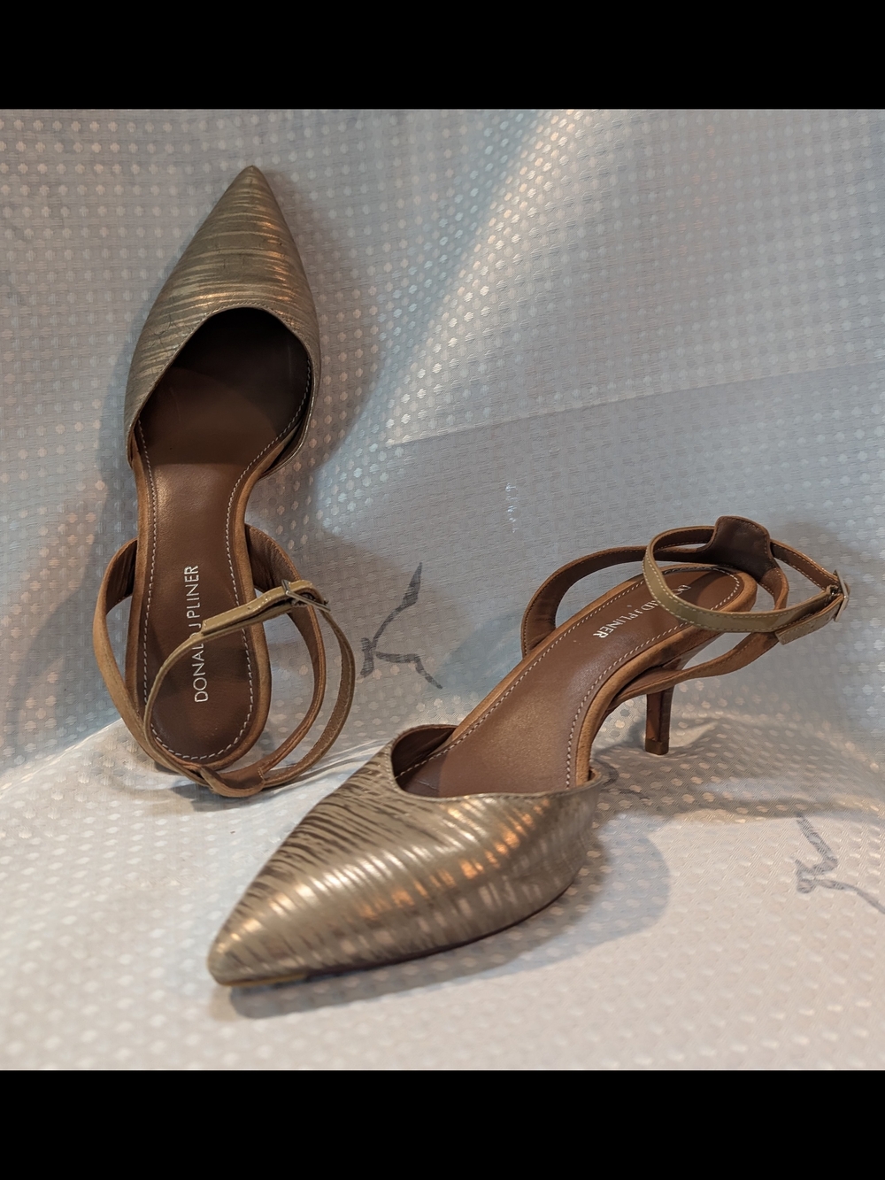 Donald J Pliner Metallic Gold Pointed Toe Slingback Heels